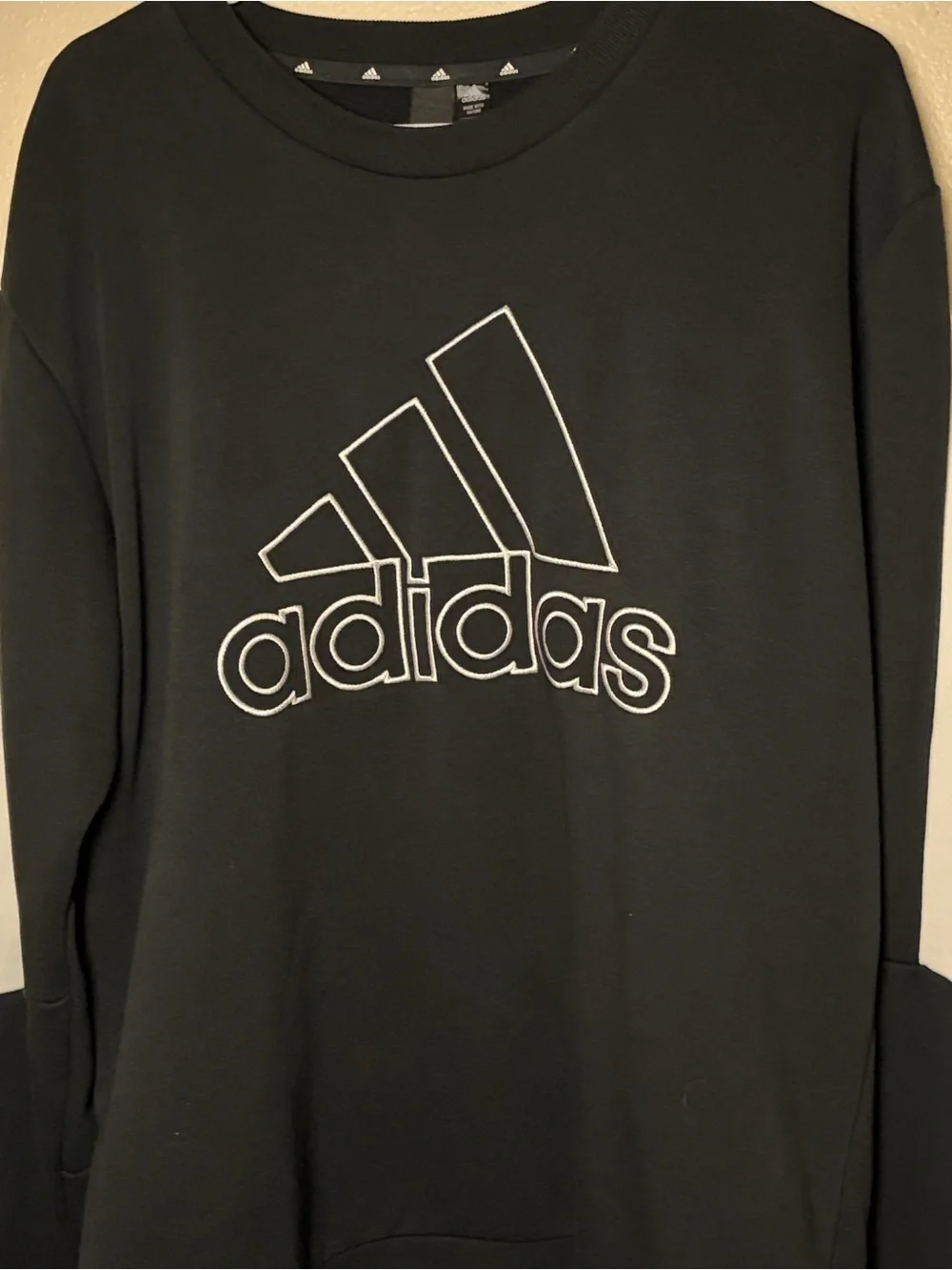 adidas Black Crewneck Sweatshirt with White Sleeve Accents